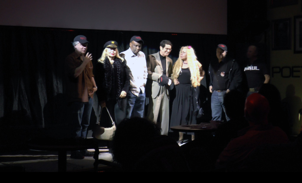 The major stars of A Polish Vampire in Burbank are represented, from left to right Mark Pirro - Dupah, Marya Gant -Yvonne, Tyrone Dubose - Pimp, John McCafferty - Spy in Jacuzzi, Katina Garner - Barfly
