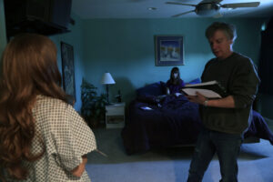 Director Mark Pirro working with Chelsea Cook and Dani Leon (doubling for lead actress Stef Dawson) in Pirromount Pictures' Rage of Innocence