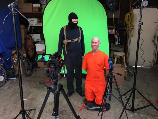 Pirromount actors Andy Guss and Doug McPherson shooting an ISIS parody