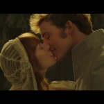 Actress Stef Dawson as Annie Cresta kissing actor Sam Clafin in Mockingjay Part 2