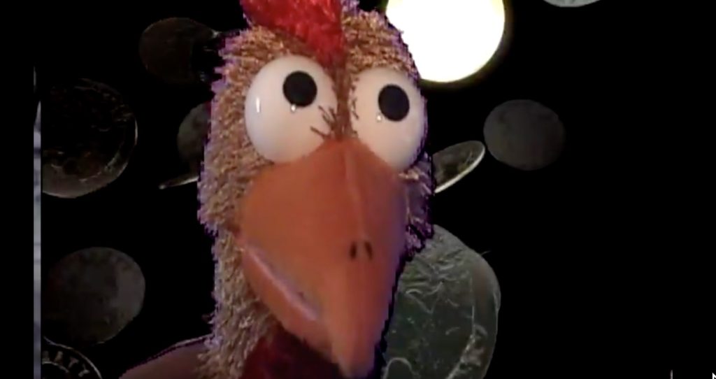Google eyed chicken from an early Marky Fun Tape