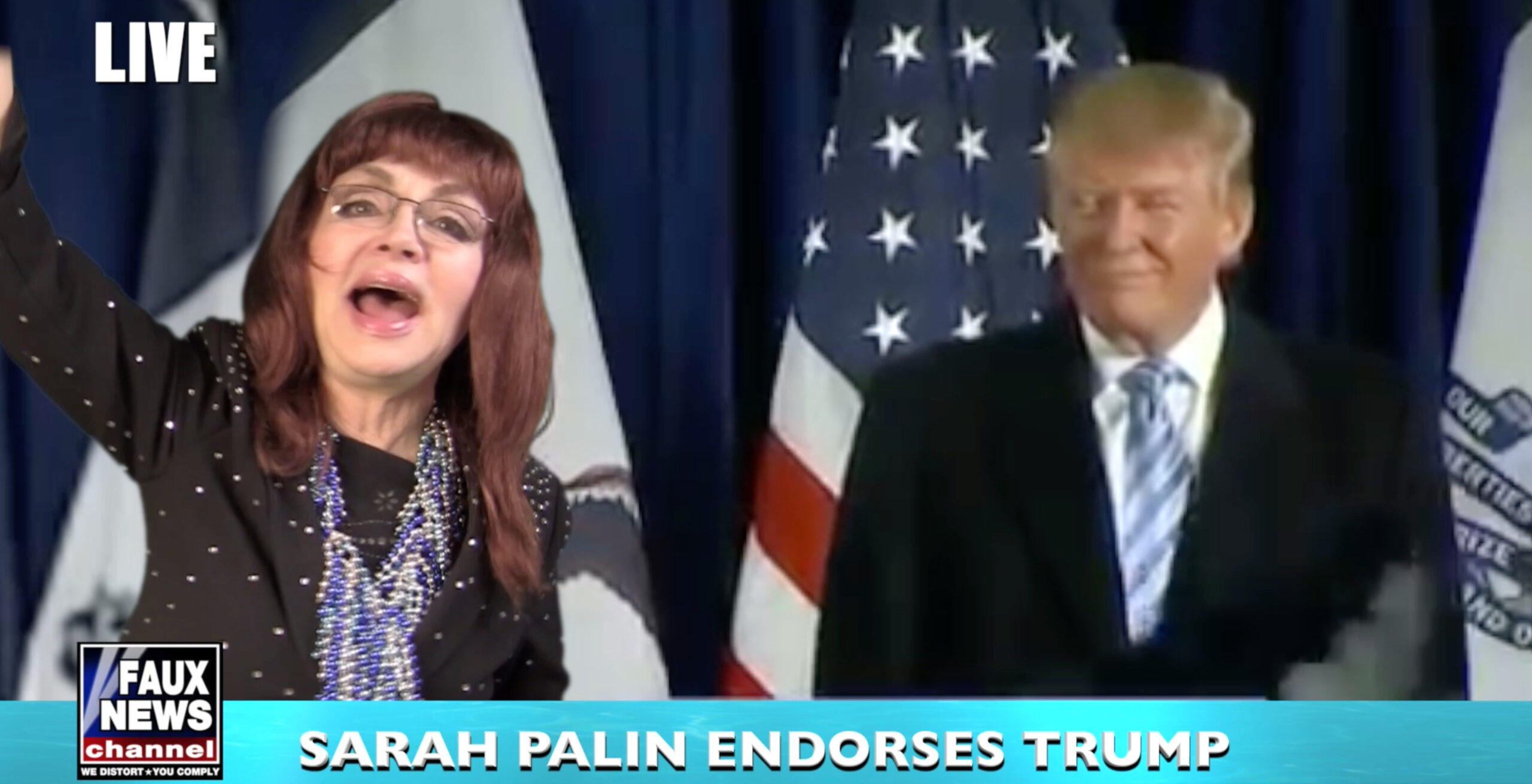 Judy Tenuta beside Donald Trump at pep rally