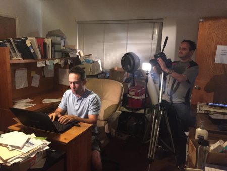 Cameraman Bruce Heinsius filming actor Dennis Kinard for Pirromount's "Celluloid Soul."